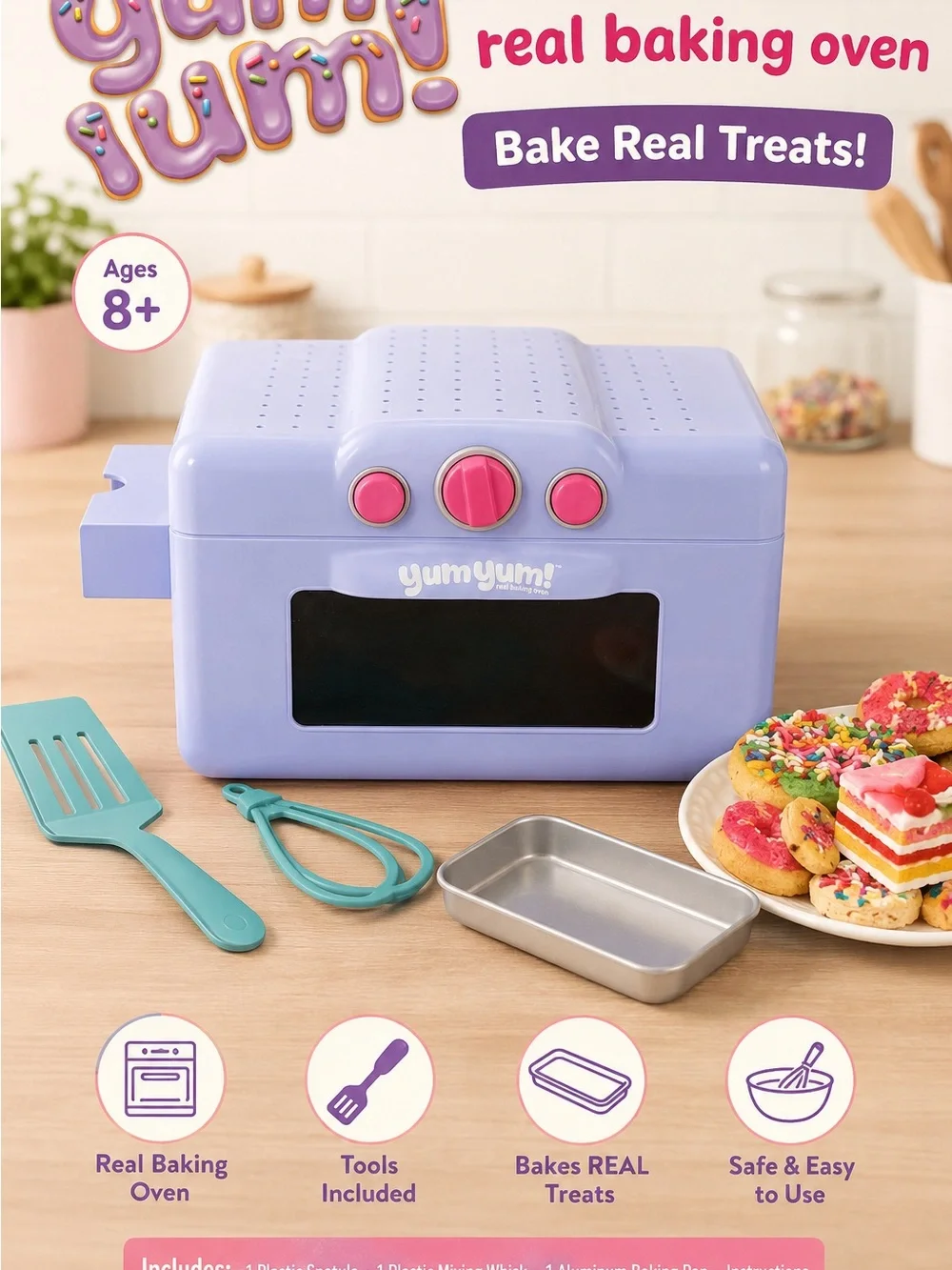 Real Baking Oven Toy for Kids — Purple Pretend Play Set